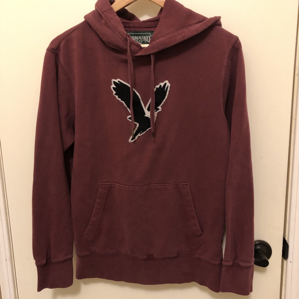 American Eagle Hoodie Men's XS Vintage w/ Eagle Logo Burgundy Y2K Retro